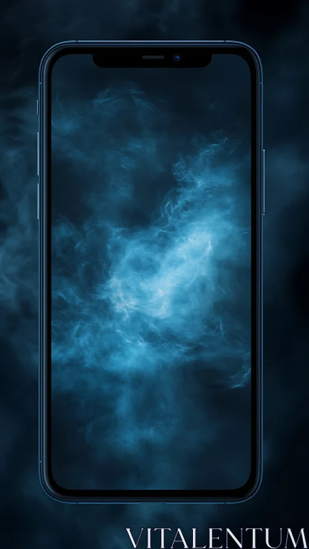 Smartphone screen frames electric blue nebula cloud glow