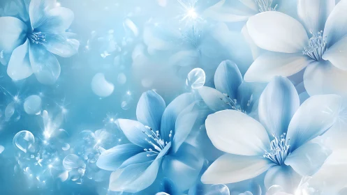 Ethereal Blue Blossoms Dance Through Luminous Dreamscape