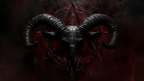 Midnight ram skull emblem glowing against crimson shadows.