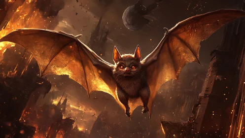 Demonic bat in apocalyptic sky, high-drama digital painting.