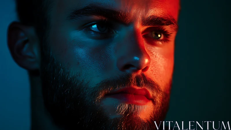 Dual-tone cinematic portrait isolates intense male profile