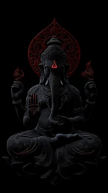 Ganesha figure sits centered with red accent lighting details