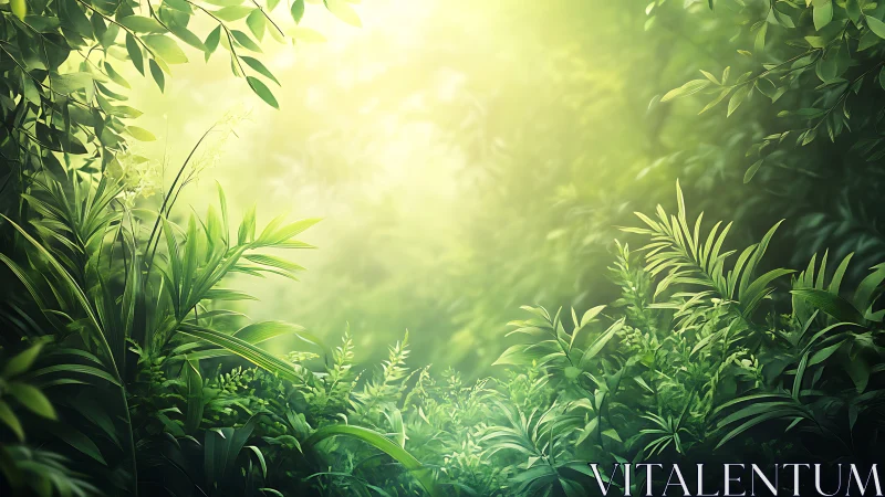 Sunlit jungle canopy reveals a verdant sanctuary of growth.