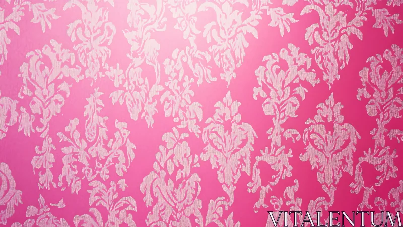 Pink wall shows repeating white damask pattern in gradient light