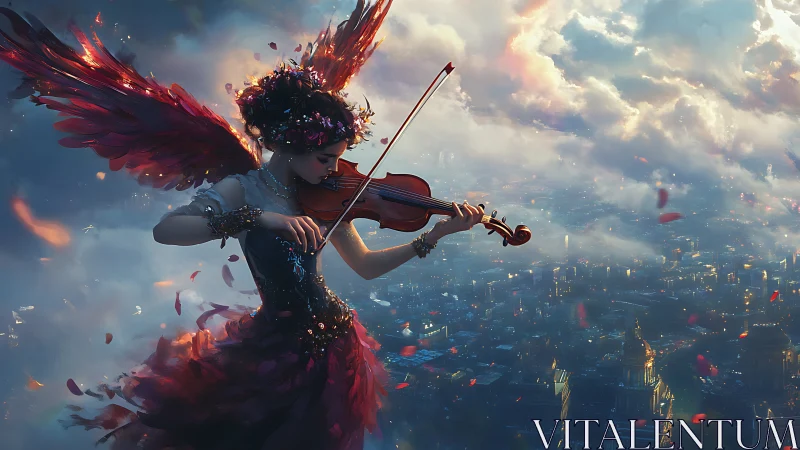 Crimson-winged violinist fills a twilight sky with quiet magic