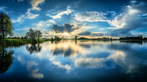 Sky-mirrored lakescape catching clouds in drifting silence.