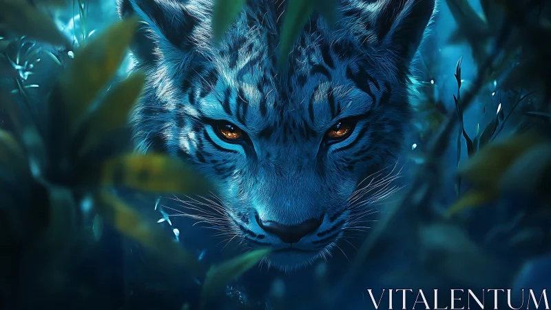 Ethereal Blue Tiger: Luminous Eyes in Mystical Darkness.