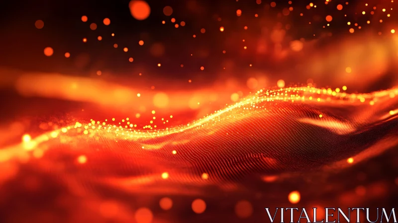 Fiery Abstract Wave with Glowing Particles, Digital Art Style.