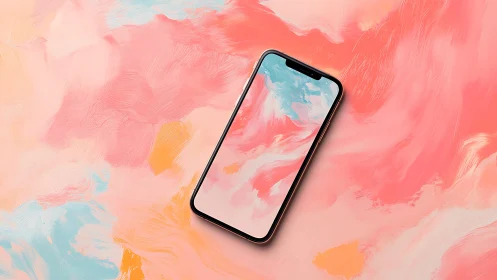 Modern Smartphone Mockup Against Fluid Abstraction.