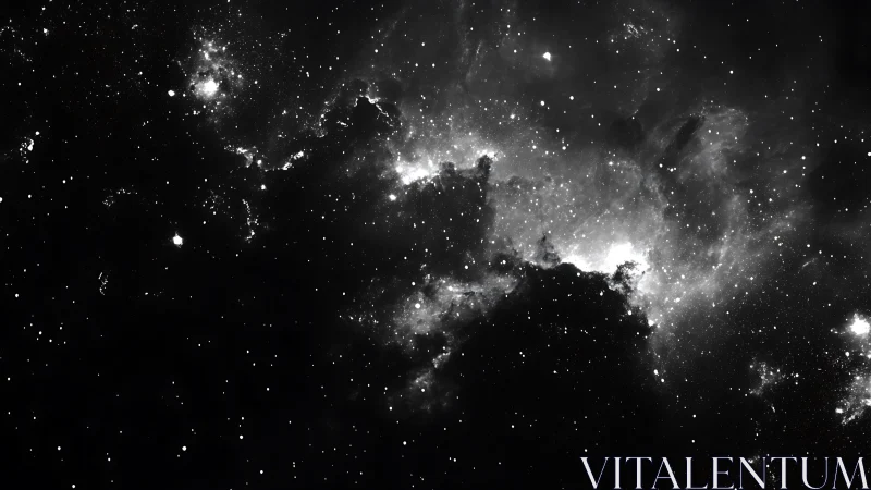 Monochrome nebula field with dense stellar dust clouds.