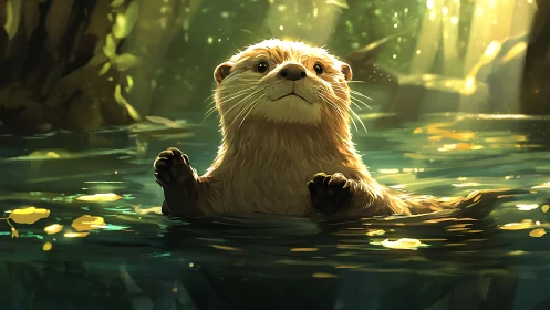Sunlit river otter drifting through a daydream lagoon.