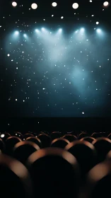 Stage lights awaken hush-filled theater in drifting dust.