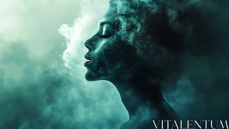 Side profile silhouette of person merged with swirling smoke.