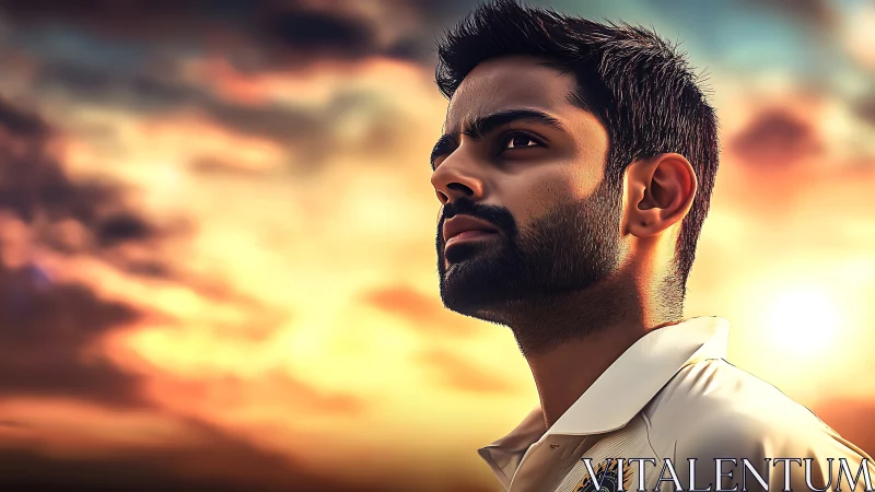 Sunlit portrait of a determined young cricketer at dusk.