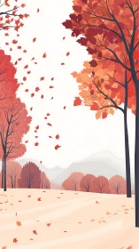 Minimal autumn forest landscape with windblown foliage.