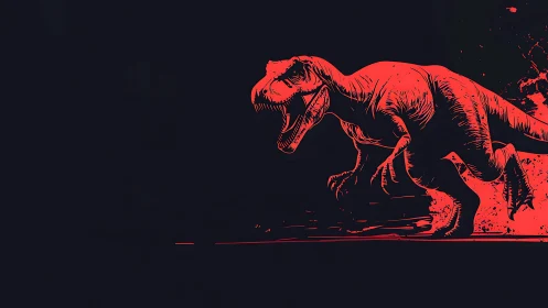 Scarlet T-Rex silhouette charges across dark void.