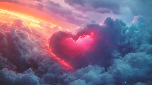 Neon Heart Emerges Through Stratified Cloud Layers at Dawn