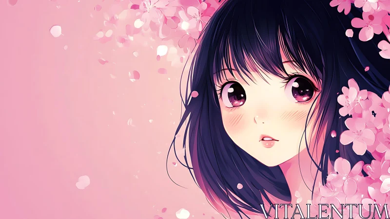 Soft spring gaze among drifting pink cherry blossoms.