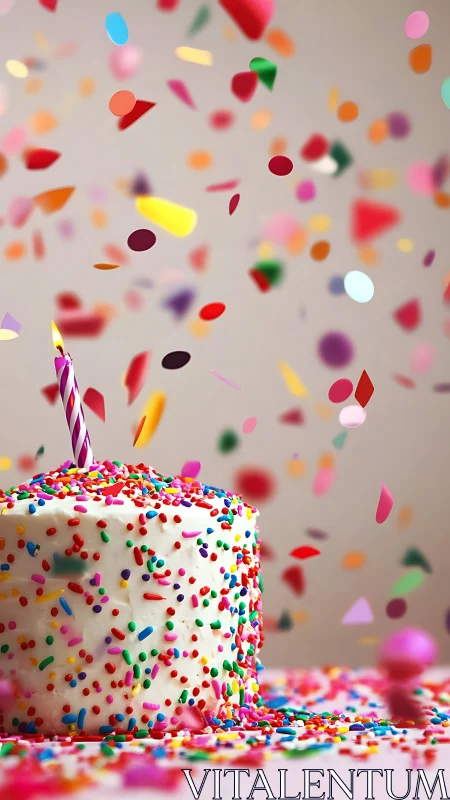 White Birthday Cake with Colorful Sprinkles and Confetti