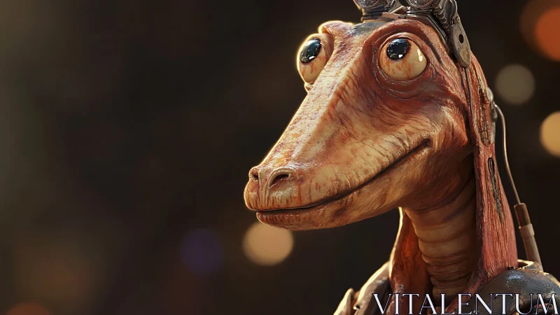 Alien amphibian pilot portrait rendered in detailed 3D