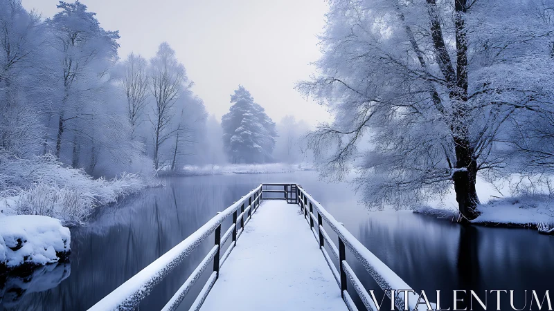 Silent snowbridge crossing a river of winter hush.