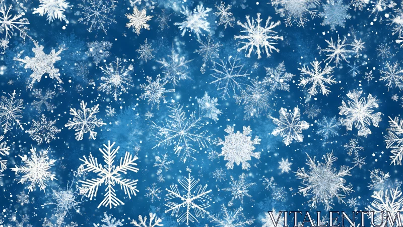 White snowflake pattern on blue textured winter background.