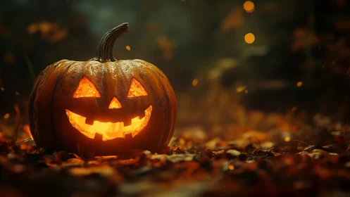 Cinematic jack-o-lantern portrait with shallow depth of field.