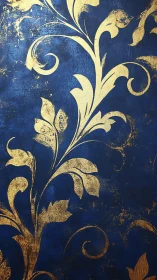 Gold leaf baroque floral scrollwork on cobalt ground.