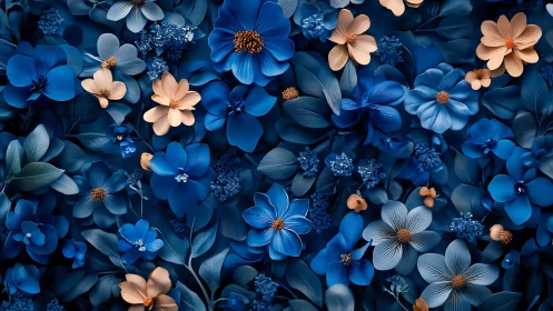 Blue Floral Tapestry With Golden Accents.