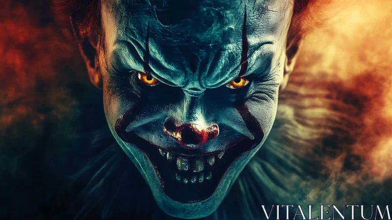 Digital painting of demonic clown portrait with chiaroscuro lighting.
