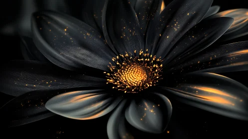 Black Flower with Golden Glow, Luminescent Petals.