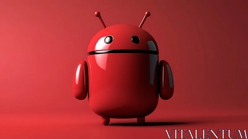 Glossy monolithic android mascot rendered in red polymer.
