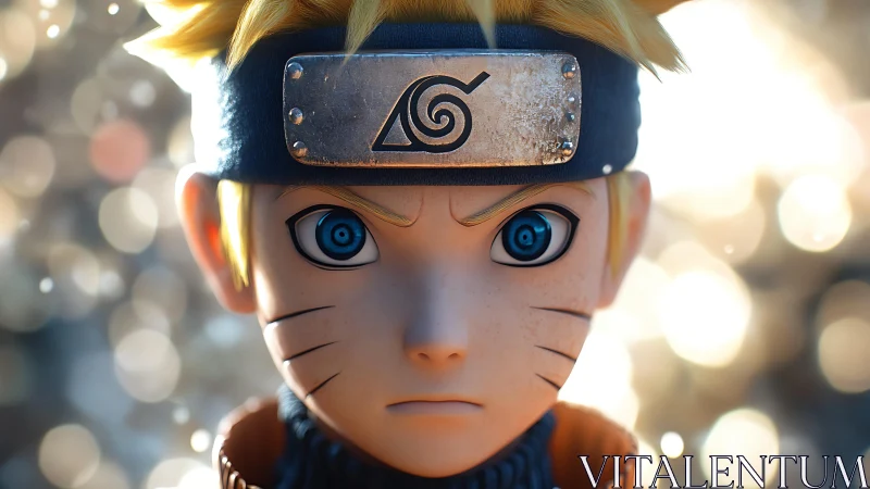 Intense ninja youth rendered in luminous 3D close-up focus.