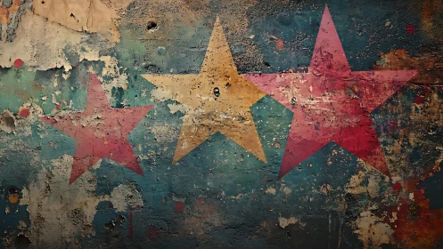 Three painted stars on heavily weathered concrete wall