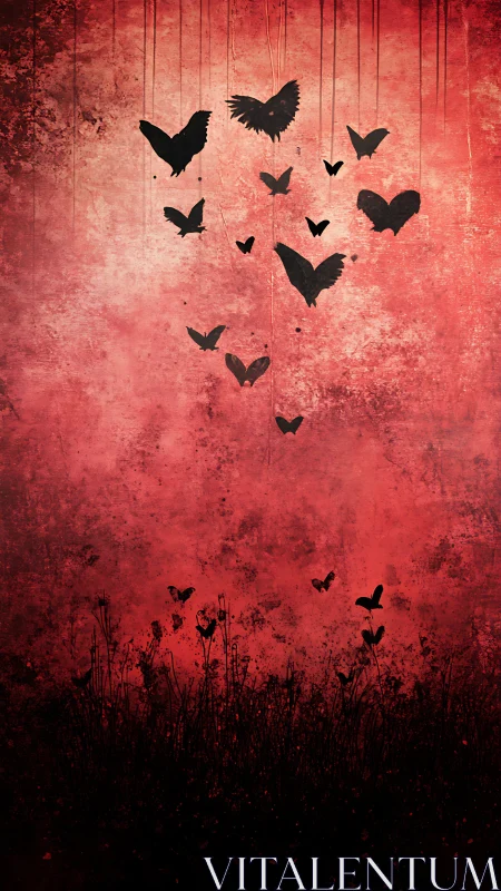 Suspended cardiac silhouettes descend through chromatic gradient field.