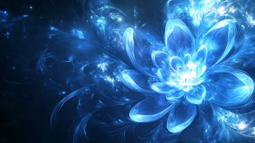 Fractal luminous blue flower radiates energy in cosmic void