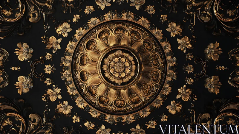 Radial gold floral medallion with ornate symmetrical details.