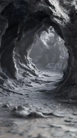 Subsurface cave corridor rendered with high-detail rock displacement