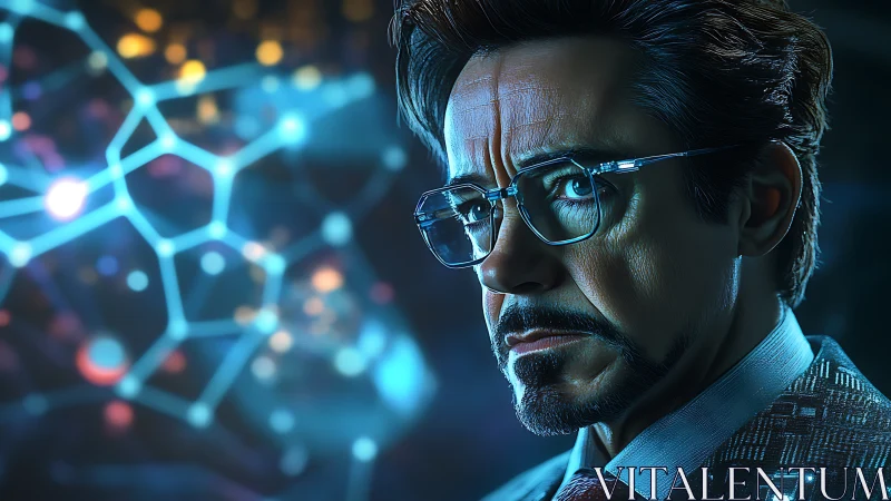 Cybernetic strategist portrait rendered in cinematic digital neon