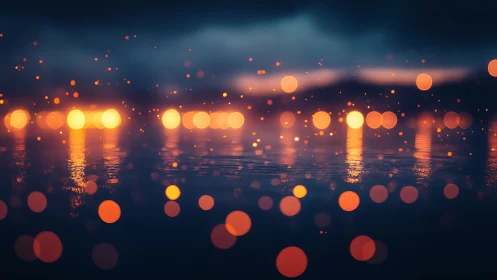 City Lights Reflection: Bokeh Cityscape Over Water.