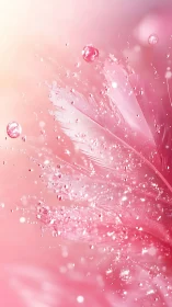 Macro study of pink feather micro‑barbs and refractive droplets