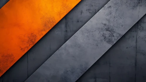 Diagonal steel textures with vivid orange accent stripe.