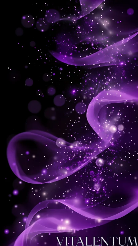 Luminescent violet energy ribbons spiral through deep space