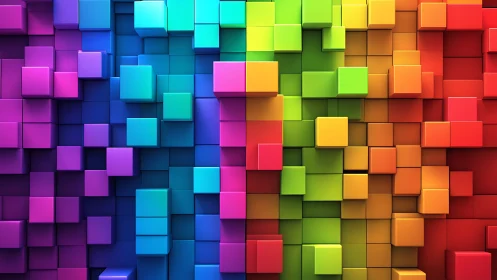 Vibrant 3D cubes in full rainbow gradient color spectrum.