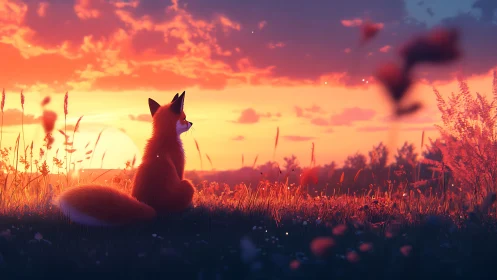 Fox dreamer soaking in a sugar-bloom sunset horizon glow.