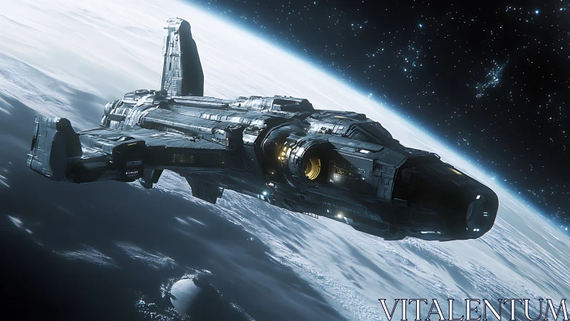 Orbital heavy cruiser spacecraft with illuminated reactor ring