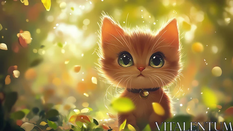 Animated Orange Kitten in Warm, Glowing Garden Setting.
