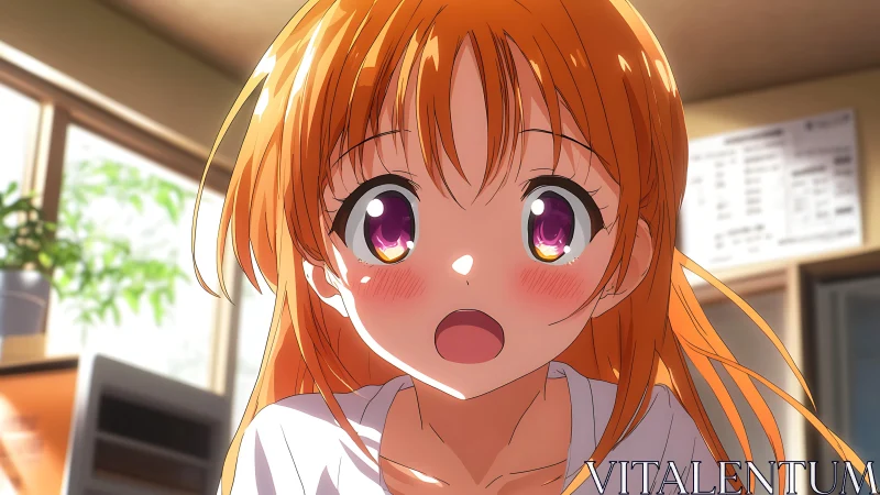 Close-range anime portrait with high-luminance eye rendering.