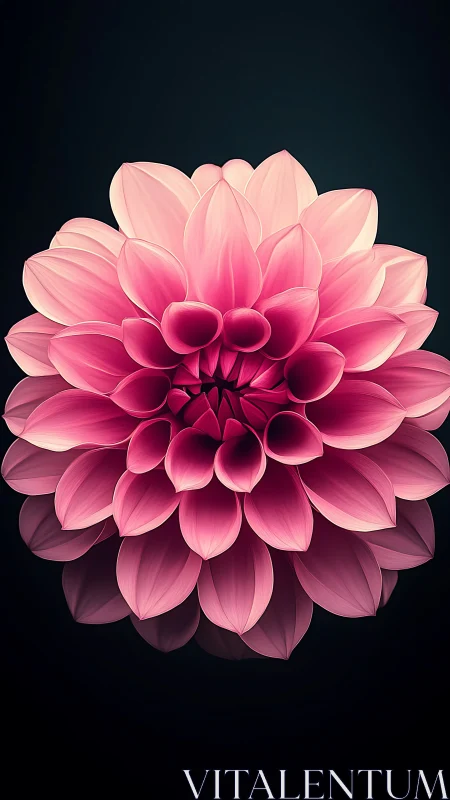 Pink dahlia close-up with layered petals on dark background.