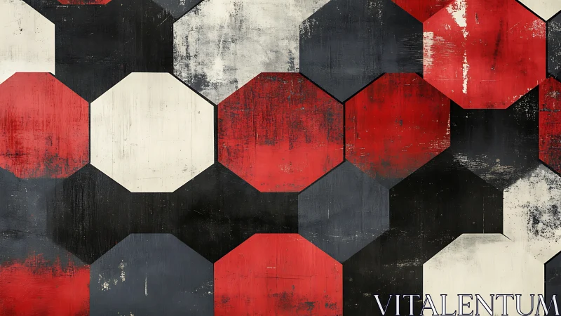 Weathered octagonal grid in red, black and white geometric alignment